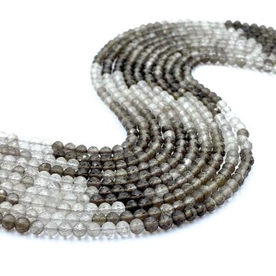 4mm facetuotas matinis dūminis kvarcas, 40cm juosta 4mm facetuotas matinis dūminis kvarcas, 40cm juosta
