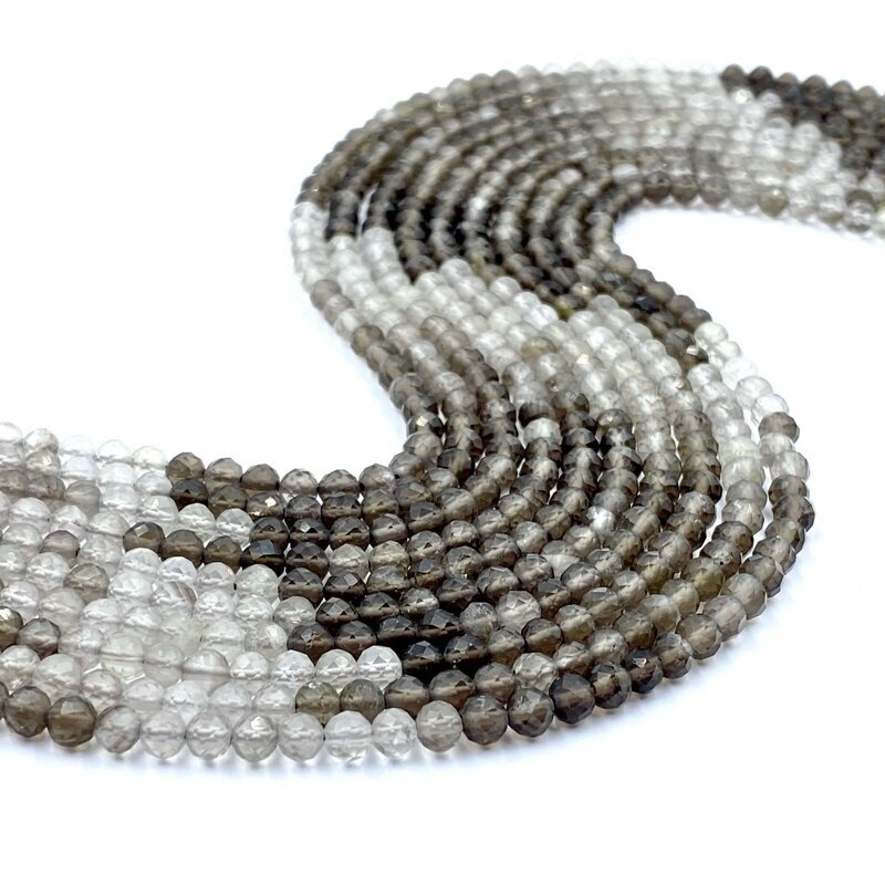 4mm facetuotas matinis dūminis kvarcas, 40cm juosta