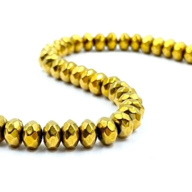 4x6mm 18k aukso sp. disko formos hematitas, 40cm juosta 4x6mm 18k aukso sp. disko formos hematitas, 40cm juosta