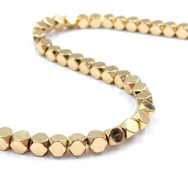 4x4mm rose gold sp. facetuoto kubo formos hematitas, 40cm juosta 4x4mm rose gold sp. facetuoto kubo formos hematitas, 40cm juosta