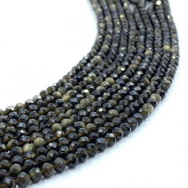 4mm facetuotas obsidianas, 40cm juosta 4mm facetuotas obsidianas, 40cm juosta