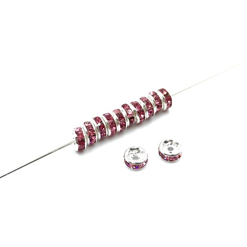 5mm sidabro sp. intarpas su rožinėmis akutėmis, 15vnt.