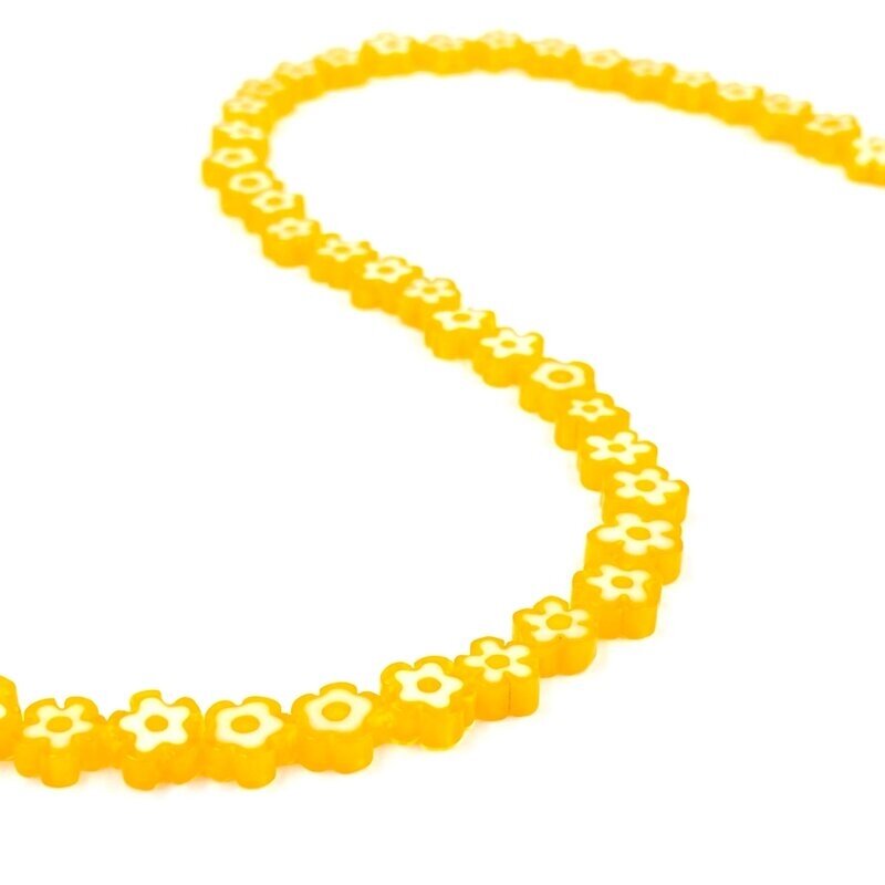 6mm oranžinės sp. murano stiklo karoliukai gėlytės, 40cm juosta