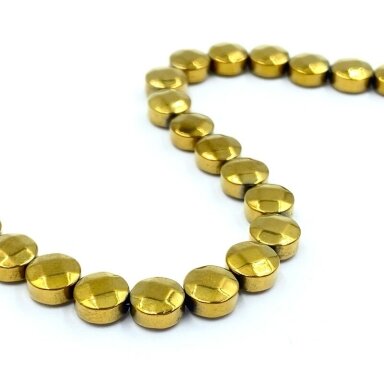 6mm 18k aukso sp. disko formos hematitas, 40cm juosta 6mm 18k aukso sp. disko formos hematitas, 40cm juosta
