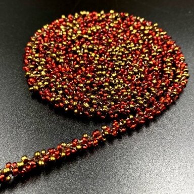 6mm bordo ir aukso sp. dekoratyvinė biserio juostelė, 1m