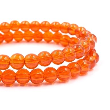 6mm oranžinės sp. stiklo karoliukai, 40cm juosta