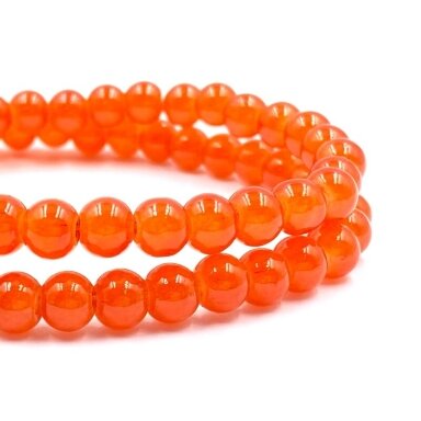 6mm oranžinės sp. stiklo karoliukai, 40cm juosta