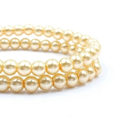6mm persikinės sp. stiklo karoliukai, 40cm juosta