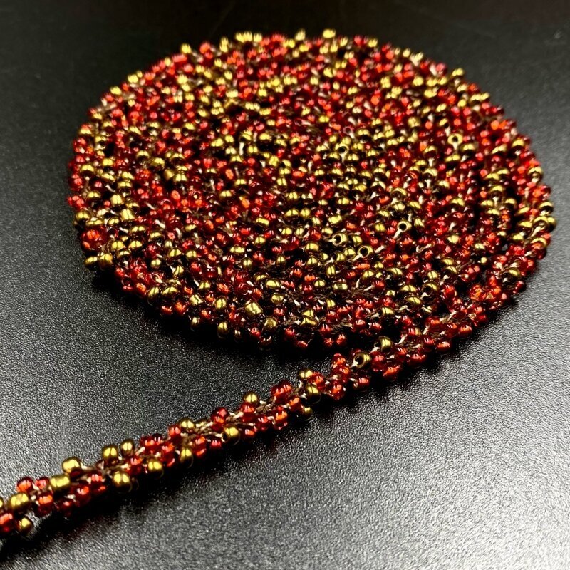 6mm bordo ir aukso sp. dekoratyvinė biserio juostelė, 1m