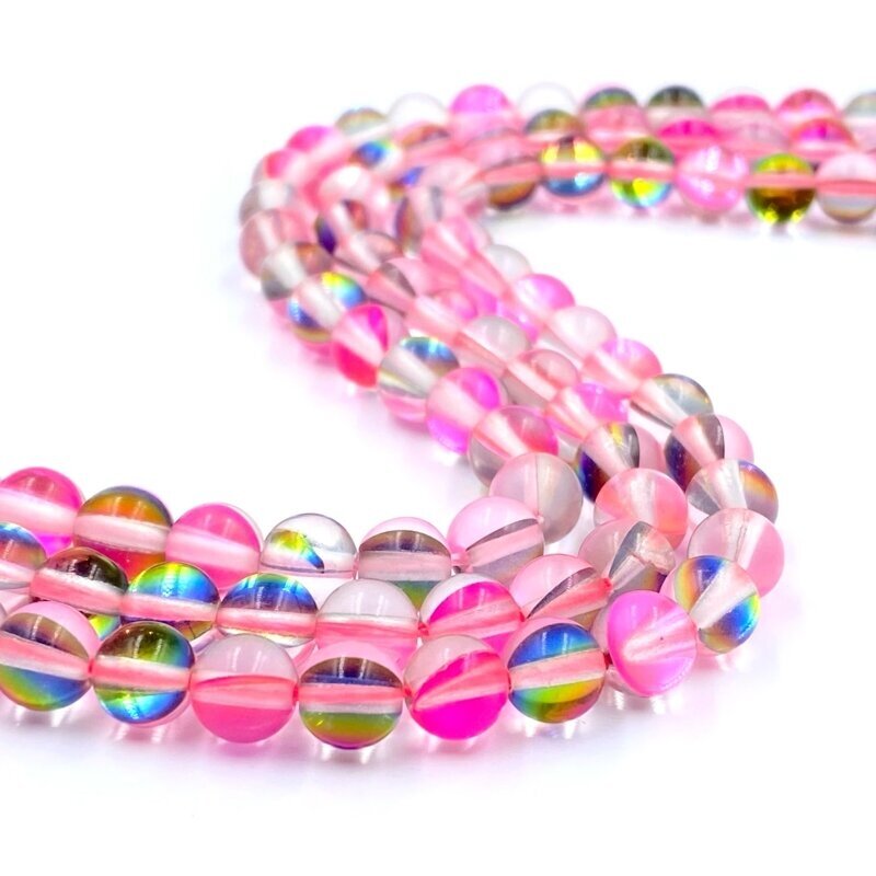 6mm rožinės sp. aura kvarcas, 40cm juosta