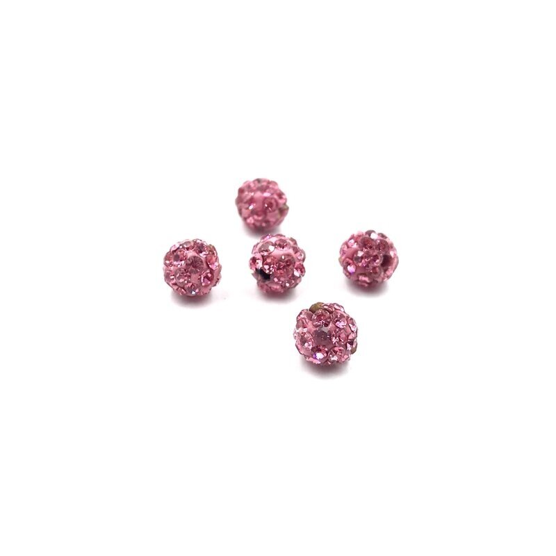 6mm rožinės sp. shamballa karoliukai, 10vnt.