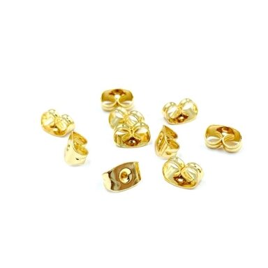6x4mm 18k aukso sp. nerūdijančio plieno auskarų fiksatoriai, 10vnt. 6x4mm 18k aukso sp. nerūdijančio plieno auskarų fiksatoriai, 10vnt.