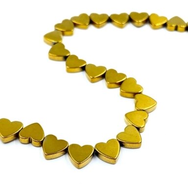 6x6mm 18k aukso sp. širdelės formos hematitas, 40cm juosta 6x6mm 18k aukso sp. širdelės formos hematitas, 40cm juosta