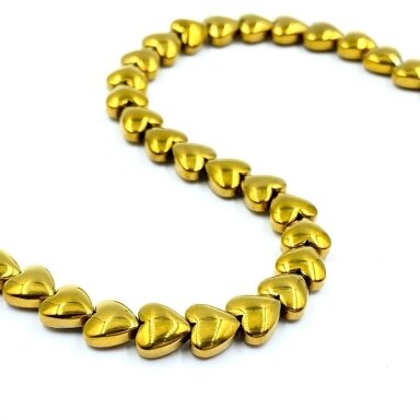 6x6mm 18k aukso sp. širdelės formos hematitas, 40cm juosta 6x6mm 18k aukso sp. širdelės formos hematitas, 40cm juosta