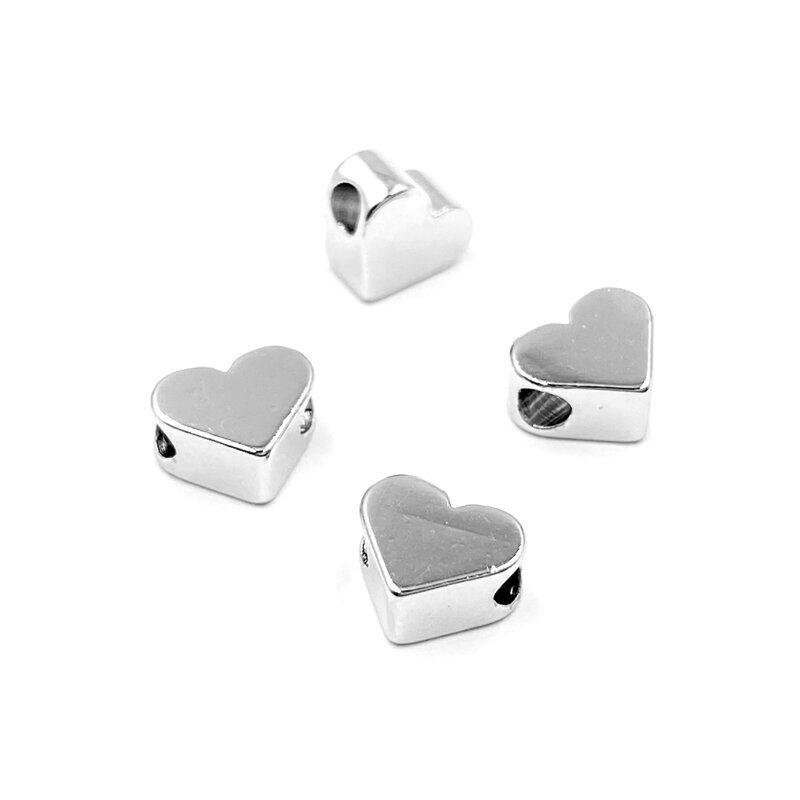 6x5mm platinos sp. nerūdijančio plieno intarpas širdis, 4vnt.