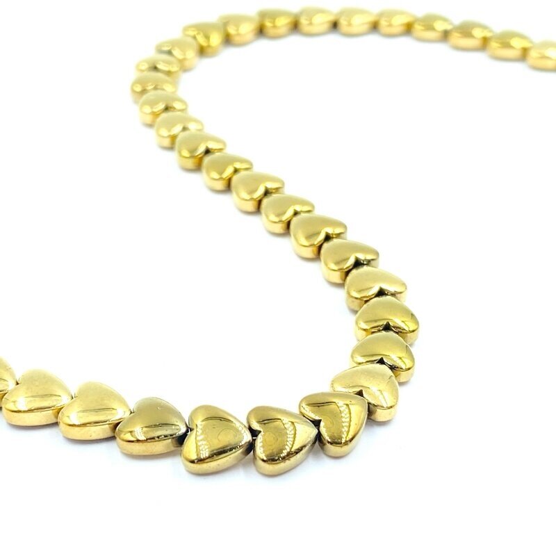 6x6mm 14k aukso sp. širdelės formos hematitas, 40cm juosta 6x6mm 14k aukso sp. širdelės formos hematitas, 40cm juosta