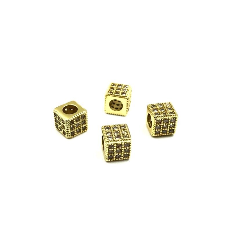 6x6mm aukso sp. nerūdijančio plieno intarpas su cirkoniais, 1vnt.