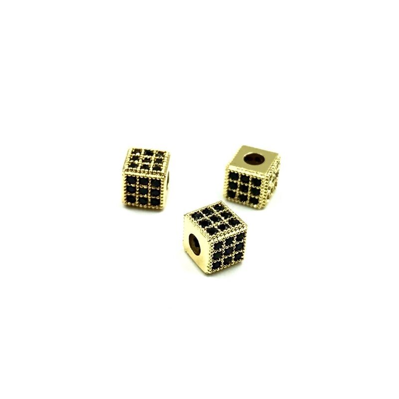6x6mm aukso sp. nerūdijančio plieno intarpas su cirkoniais, 1vnt.