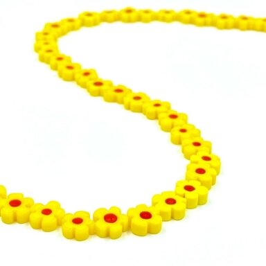 8mm geltonos sp. murano stiklo karoliukai gėlytės, 37cm juosta