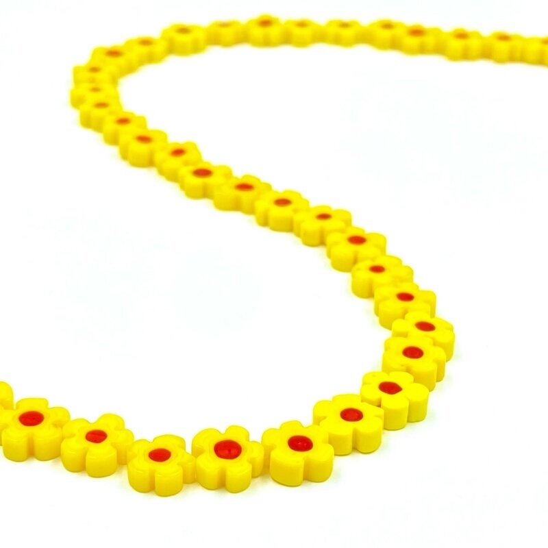 8mm geltonos sp. murano stiklo karoliukai gėlytės, 37cm juosta
