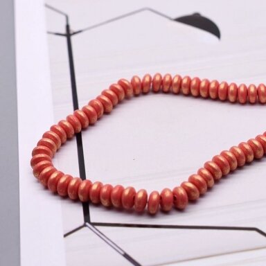 7x3mm perlamutrinės koralų sp. disko formos polimerionio molio karoliukai, 40cm juosta 7x3mm perlamutrinės koralų sp. disko formos polimerionio molio karoliukai, 40cm juosta