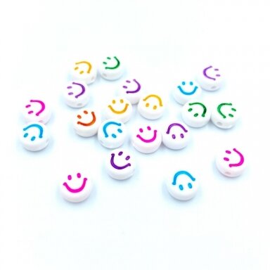 7x4mm baltos ir mix sp. plastiko karoliukai šypsenėlės, 20vnt.