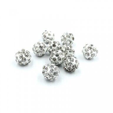 8mm baltos sp. shamballa karoliukai, 10vnt.