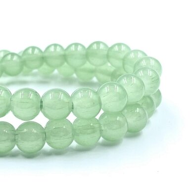 8mm dūminiai žalsvos sp. stiklo karoliukai, 40cm juosta 8mm dūminiai žalsvos sp. stiklo karoliukai, 40cm juosta