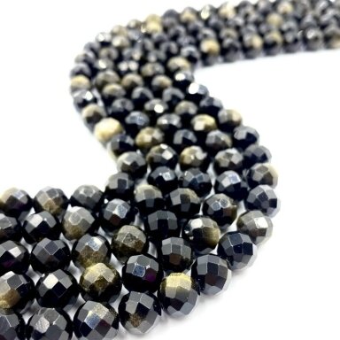 6mm facetuotas auksinis obsidianas, 40cm juosta
