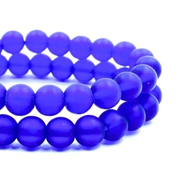 8mm matiniai mėlynos sp. stiklo karoliukai, 40cm juosta 8mm matiniai mėlynos sp. stiklo karoliukai, 40cm juosta
