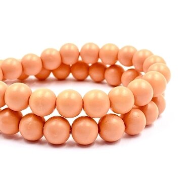 8mm matiniai oranžinės sp. stiklo karoliukai, 40cm juosta 8mm matiniai oranžinės sp. stiklo karoliukai, 40cm juosta