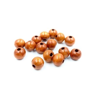 8mm oranžinės sp. mediniai karoliukai, 15vnt.