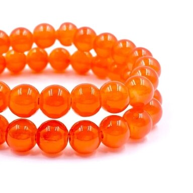 8mm oranžinės sp. stiklo karoliukai, 40cm juosta 8mm oranžinės sp. stiklo karoliukai, 40cm juosta