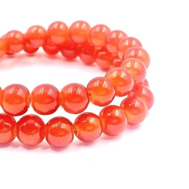 8mm oranžiniai sp. stiklo karoliukai, 40cm juosta 8mm oranžiniai sp. stiklo karoliukai, 40cm juosta