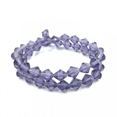 8mm skaidrūs violetinės sp. bicone formos karoliukai, apie 32cm juosta 8mm skaidrūs violetinės sp. bicone formos karoliukai, apie 32cm juosta