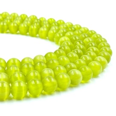 8mm žalsvos sp. katės akis, 40cm juosta