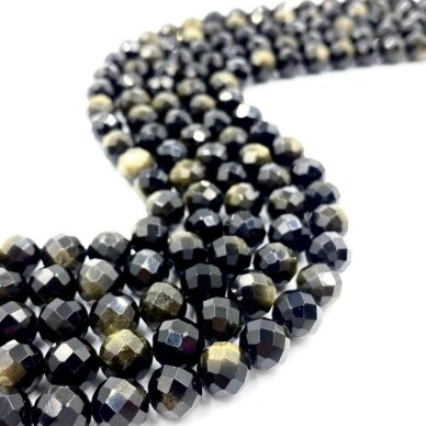 6mm facetuotas auksinis obsidianas, 40cm juosta 6mm facetuotas auksinis obsidianas, 40cm juosta