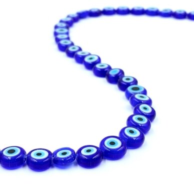 8mm mėlynos sp. disko formos murano stiklo karoliukai Fatimos akis, 40cm juosta 8mm mėlynos sp. disko formos murano stiklo karoliukai Fatimos akis, 40cm juosta