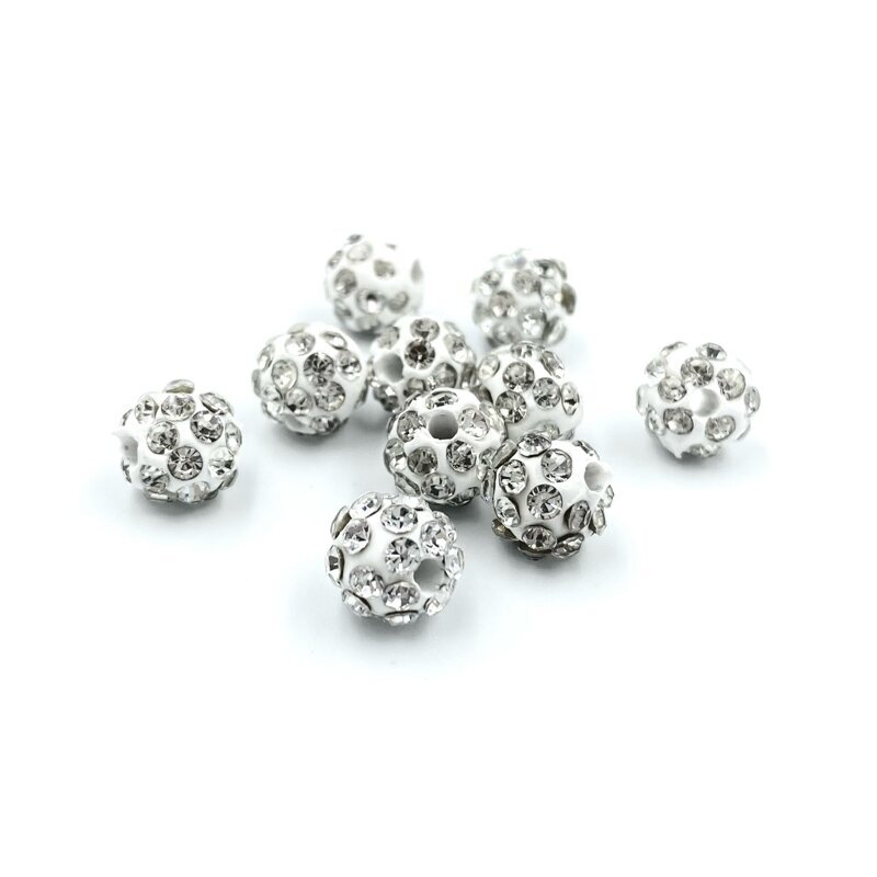 8mm baltos sp. shamballa karoliukai, 10vnt.