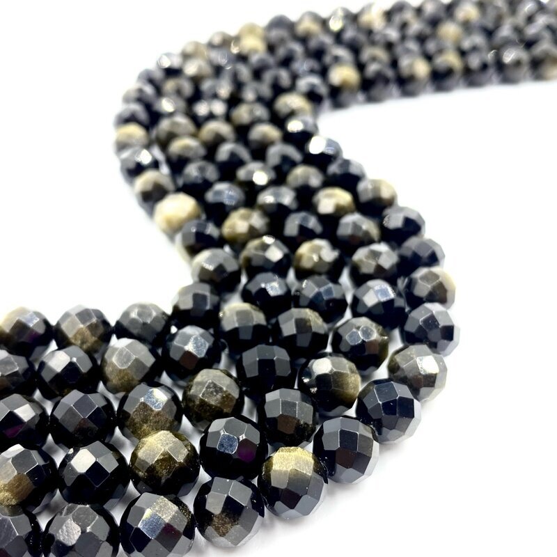 6mm facetuotas auksinis obsidianas, 40cm juosta 6mm facetuotas auksinis obsidianas, 40cm juosta