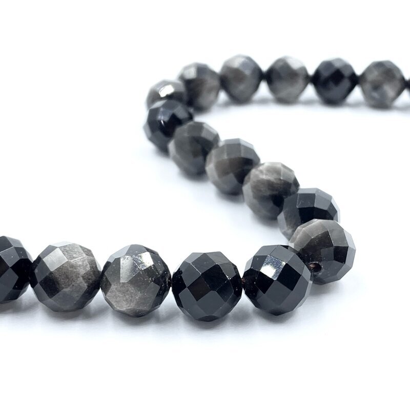 8mm facetuotas pilkasis obsidianas, 40cm juosta 8mm facetuotas pilkasis obsidianas, 40cm juosta