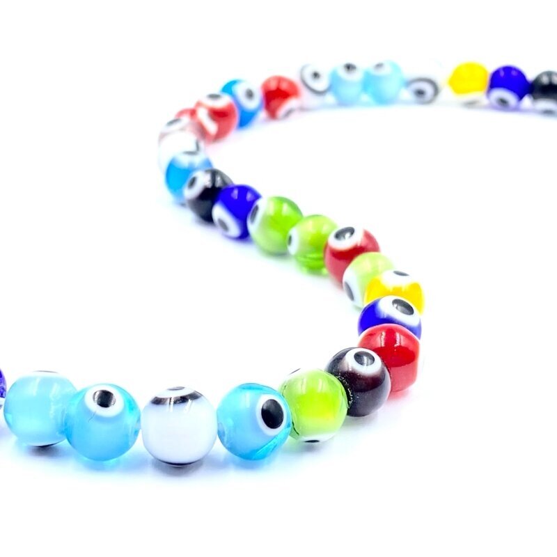 8mm mix sp. murano stiklo karoliukai Fatimos akis, 40cm juosta