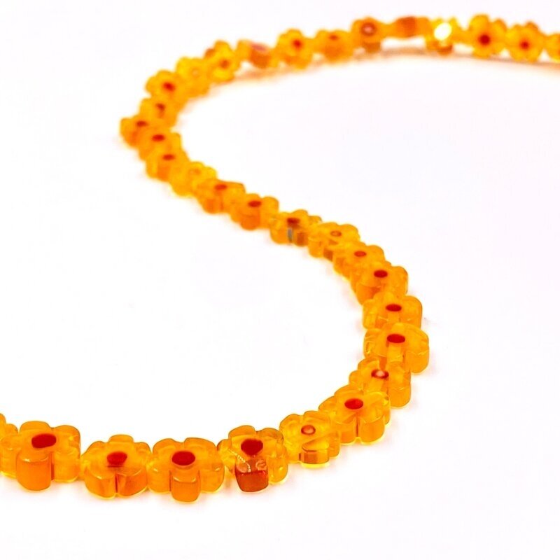 8mm oranžinės sp. gėlės formos murano stiklo karoliukai, 40cm juosta 8mm oranžinės sp. gėlės formos murano stiklo karoliukai, 40cm juosta