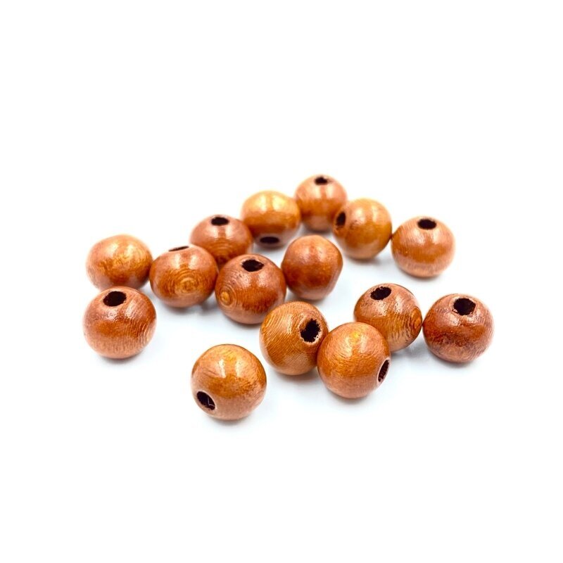8mm oranžinės sp. mediniai karoliukai, 15vnt.