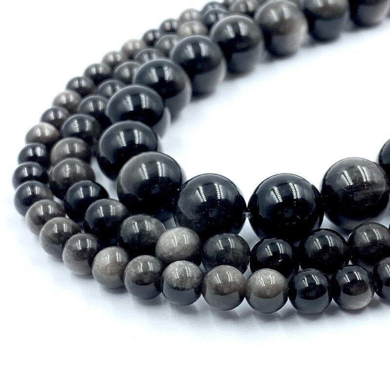 8mm pilkasis obsidianas, 40cm juosta 8mm pilkasis obsidianas, 40cm juosta