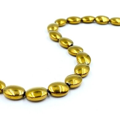 8x6mm 18k aukso sp. ovalo formos hematitas, 40cm juosta 8x6mm 18k aukso sp. ovalo formos hematitas, 40cm juosta