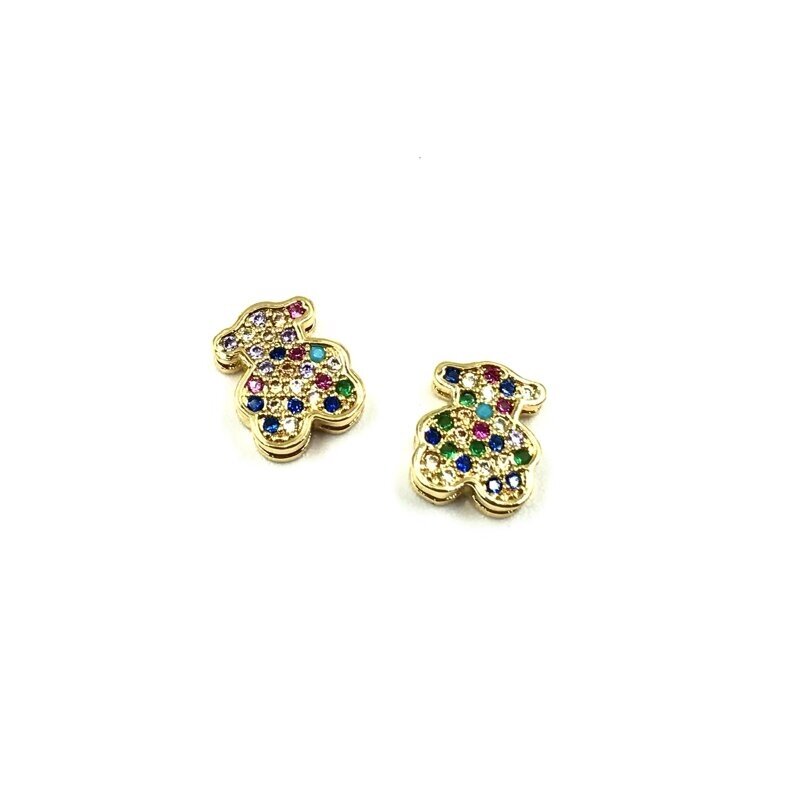 8x10mm aukso sp. nerūdijančio plieno intarpas su cirkoniais meškiukas, 1vnt.