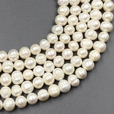 9-10mm natūralūs gėlavandeniai perlai, 36cm juosta 9-10mm natūralūs gėlavandeniai perlai, 36cm juosta