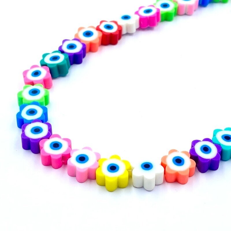 ±9-10mm polimerinio molio karoliukai gėlytės, ±33cm juosta
