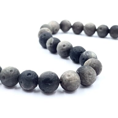 9mm sidabrinis obsidianas aerolitas, 40cm juosta